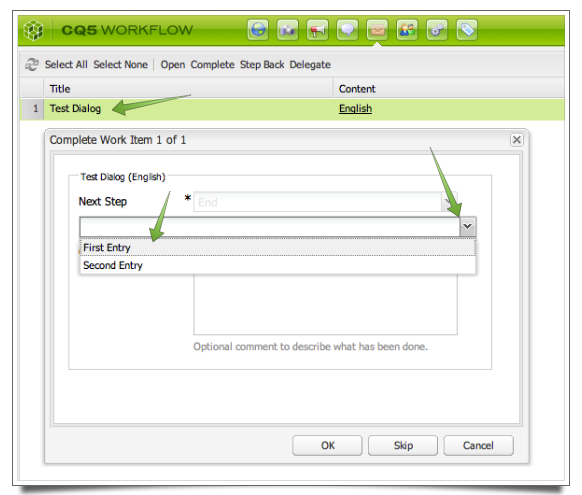 CQ5 Workflow Dialog Selection Dynamic